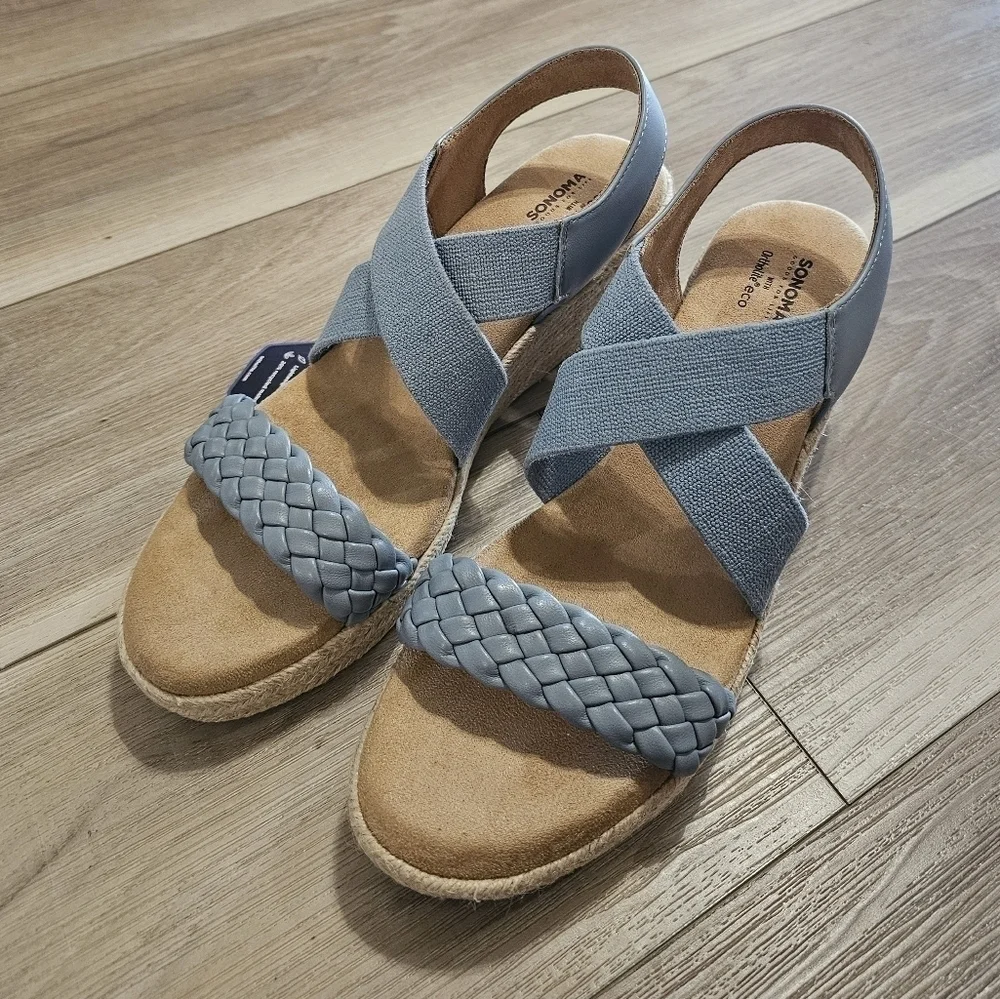 NEW Espadrille Women's Espadrille Wedge Sandals Blue Braided Elastic Slingback - Picture 13 of 13